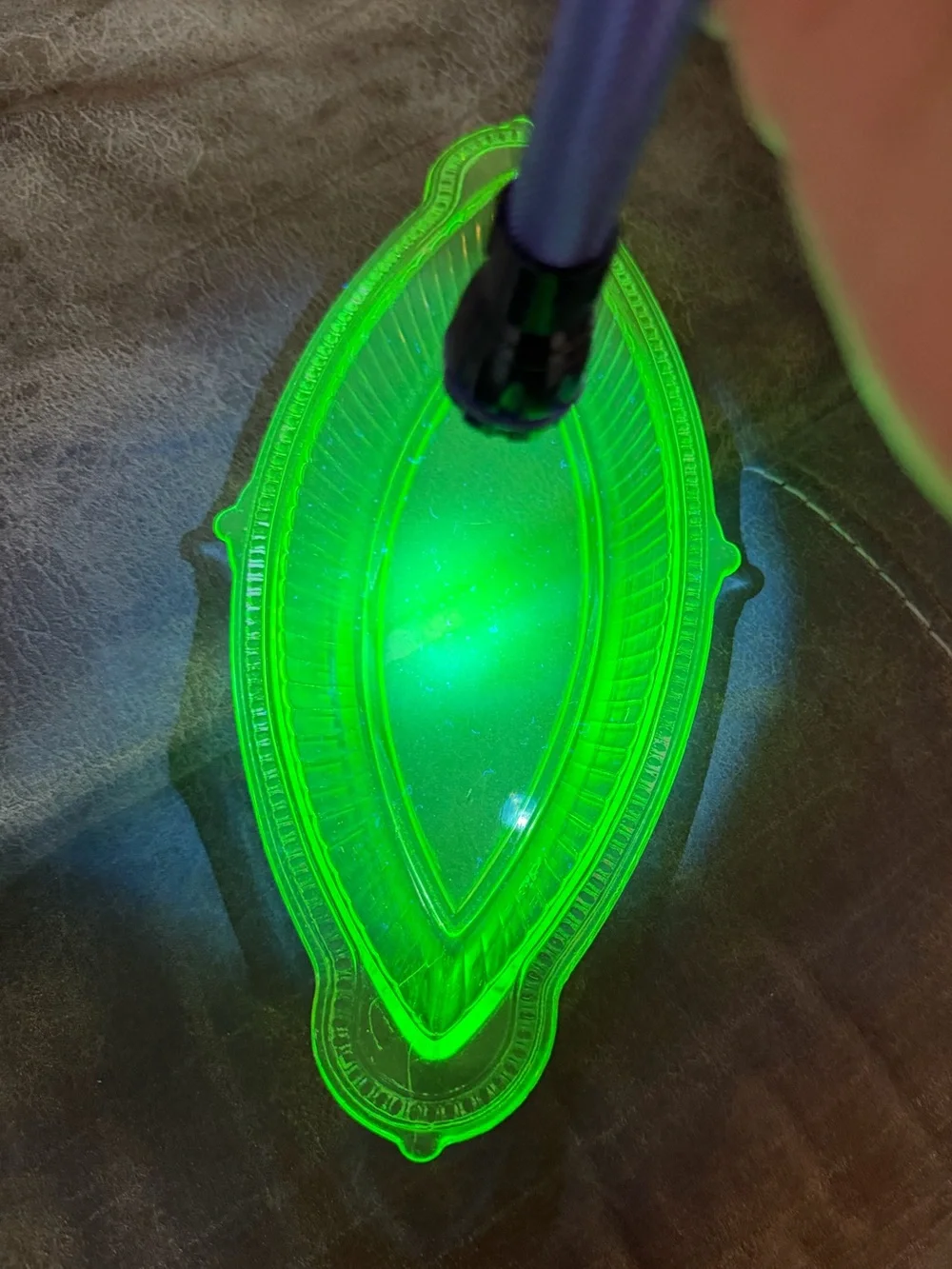 vintage green uranium glass oval celery or pickle dish